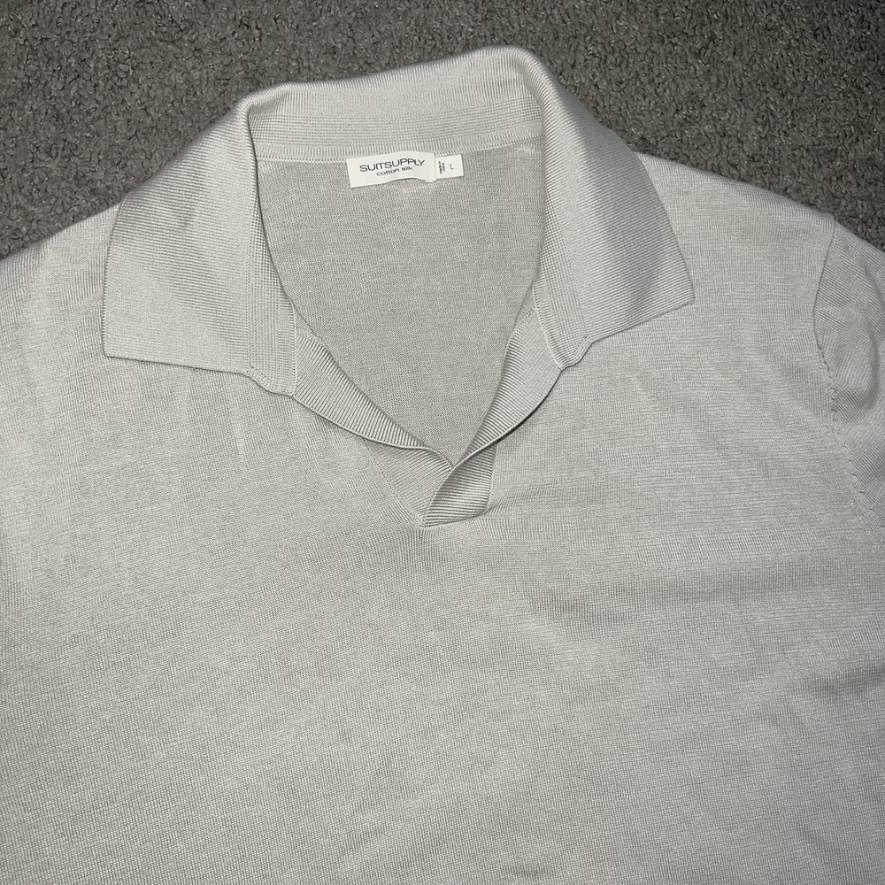 Suitsupply Large Off White Buttonless Short Sleeve Knit Polo Shirt